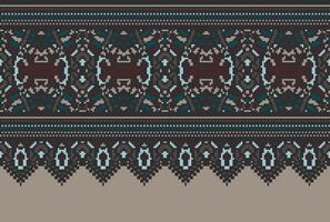 cross stitch Embroidery ethnic pattern, Vector Geometric ornate background, Cross stitch retro zigzag style, Blue and yellow pattern knitting continuous, Design for textile, fabric, digital print