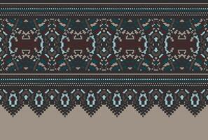 cross stitch Embroidery ethnic pattern, Vector Geometric ornate background, Cross stitch retro zigzag style, Blue and yellow pattern knitting continuous, Design for textile, fabric, digital print