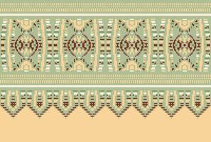 cross stitch Embroidery ethnic pattern, Vector Geometric ornate background, Cross stitch retro zigzag style, Blue and yellow pattern knitting continuous, Design for textile, fabric, digital print