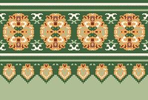 cross stitch Embroidery ethnic pattern, Vector Geometric ornate background, Cross stitch retro zigzag style, Blue and yellow pattern knitting continuous, Design for textile, fabric, digital print