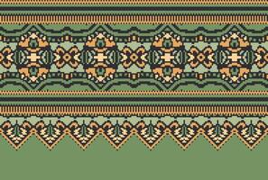 cross stitch Embroidery ethnic pattern, Vector Geometric ornate background, Cross stitch retro zigzag style, Blue and yellow pattern knitting continuous, Design for textile, fabric, digital print