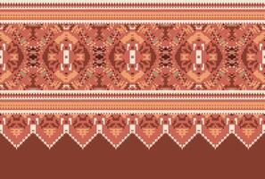 cross stitch Embroidery ethnic pattern, Vector Geometric ornate background, Cross stitch retro zigzag style, Blue and yellow pattern knitting continuous, Design for textile, fabric, digital print