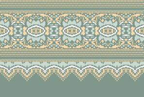cross stitch Embroidery ethnic pattern, Vector Geometric ornate background, Cross stitch retro zigzag style, Blue and yellow pattern knitting continuous, Design for textile, fabric, digital print