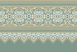 cross stitch Embroidery ethnic pattern, Vector Geometric ornate background, Cross stitch retro zigzag style, Blue and yellow pattern knitting continuous, Design for textile, fabric, digital print