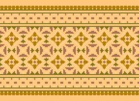 cross stitch Embroidery ethnic pattern, Vector Geometric ornate background, Cross stitch retro zigzag style, Blue and yellow pattern knitting continuous, Design for textile, fabric, digital print