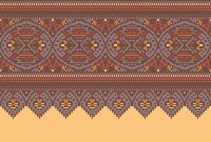 cross stitch Embroidery ethnic pattern, Vector Geometric ornate background, Cross stitch retro zigzag style, Blue and yellow pattern knitting continuous, Design for textile, fabric, digital print