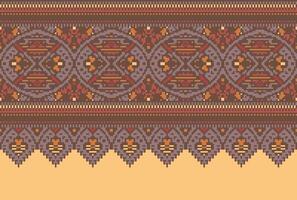 cross stitch Embroidery ethnic pattern, Vector Geometric ornate background, Cross stitch retro zigzag style, Blue and yellow pattern knitting continuous, Design for textile, fabric, digital print