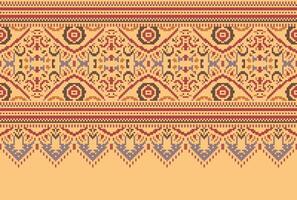 cross stitch Embroidery ethnic pattern, Vector Geometric ornate background, Cross stitch retro zigzag style, Blue and yellow pattern knitting continuous, Design for textile, fabric, digital print