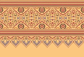 cross stitch Embroidery ethnic pattern, Vector Geometric ornate background, Cross stitch retro zigzag style, Blue and yellow pattern knitting continuous, Design for textile, fabric, digital print