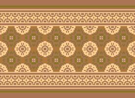 cross stitch Embroidery ethnic pattern, Vector Geometric ornate background, Cross stitch retro zigzag style, Blue and yellow pattern knitting continuous, Design for textile, fabric, digital print
