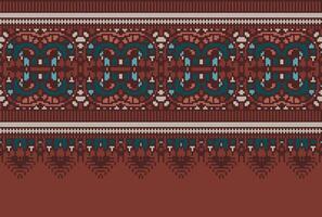 cross stitch Embroidery ethnic pattern, Vector Geometric ornate background, Cross stitch retro zigzag style, Blue and yellow pattern knitting continuous, Design for textile, fabric, digital print
