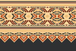 cross stitch Embroidery ethnic pattern, Vector Geometric ornate background, Cross stitch retro zigzag style, Blue and yellow pattern knitting continuous, Design for textile, fabric, digital print