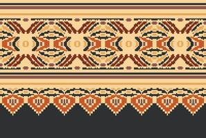 cross stitch Embroidery ethnic pattern, Vector Geometric ornate background, Cross stitch retro zigzag style, Blue and yellow pattern knitting continuous, Design for textile, fabric, digital print