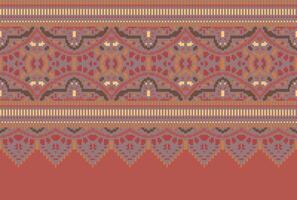 cross stitch Embroidery ethnic pattern, Vector Geometric ornate background, Cross stitch retro zigzag style, Blue and yellow pattern knitting continuous, Design for textile, fabric, digital print