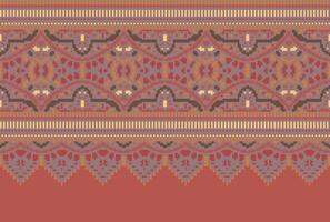 cross stitch Embroidery ethnic pattern, Vector Geometric ornate background, Cross stitch retro zigzag style, Blue and yellow pattern knitting continuous, Design for textile, fabric, digital print