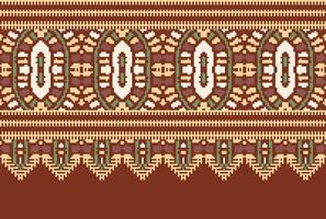 cross stitch Embroidery ethnic pattern, Vector Geometric ornate background, Cross stitch retro zigzag style, Blue and yellow pattern knitting continuous, Design for textile, fabric, digital print