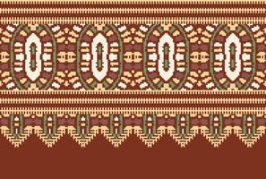 cross stitch Embroidery ethnic pattern, Vector Geometric ornate background, Cross stitch retro zigzag style, Blue and yellow pattern knitting continuous, Design for textile, fabric, digital print