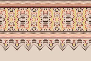 cross stitch Embroidery ethnic pattern, Vector Geometric ornate background, Cross stitch retro zigzag style, Blue and yellow pattern knitting continuous, Design for textile, fabric, digital print