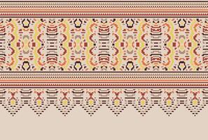 cross stitch Embroidery ethnic pattern, Vector Geometric ornate background, Cross stitch retro zigzag style, Blue and yellow pattern knitting continuous, Design for textile, fabric, digital print