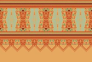 cross stitch Embroidery ethnic pattern, Vector Geometric ornate background, Cross stitch retro zigzag style, Blue and yellow pattern knitting continuous, Design for textile, fabric, digital print