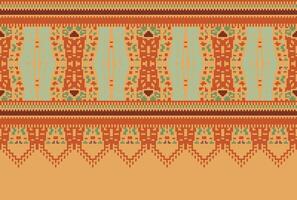 cross stitch Embroidery ethnic pattern, Vector Geometric ornate background, Cross stitch retro zigzag style, Blue and yellow pattern knitting continuous, Design for textile, fabric, digital print