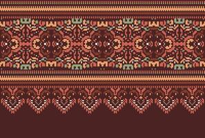 cross stitch Embroidery ethnic pattern, Vector Geometric ornate background, Cross stitch retro zigzag style, Blue and yellow pattern knitting continuous, Design for textile, fabric, digital print