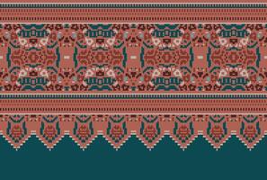 cross stitch Embroidery ethnic pattern, Vector Geometric ornate background, Cross stitch retro zigzag style, Blue and yellow pattern knitting continuous, Design for textile, fabric, digital print