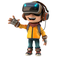 ai genererad 3d tolkning av en pojke bär virtuell verklighet glasögon på transparent bakgrund - ai genererad png