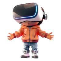ai généré 3d le rendu de une garçon portant virtuel réalité des lunettes sur transparent Contexte - ai généré png