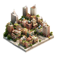 AI generated 3D Rendering of a Isometric Modern City on Transparent Background - Ai Generated png