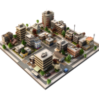 ai generado 3d representación de un isométrica moderno ciudad en transparente antecedentes - ai generado png