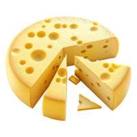 ai generato 3d interpretazione di un' giallo gustoso formaggio su trasparente sfondo - ai generato png