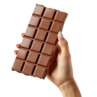 ai generado 3d representación de un chocolate en mano en transparente antecedentes - ai generado png