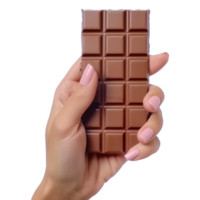 ai genererad 3d tolkning av en choklad i hand på transparent bakgrund - ai genererad png