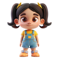 ai gerado 3d Renderização do uma criança pequena menina em pé e sorridente em transparente fundo - ai gerado png