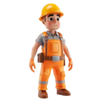 AI generated 3D Rendering of a Construction Worker Standing with Equipment's on Transparent Background - Ai Generated png