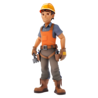 AI generated 3D Rendering of a Construction Worker Standing with Equipment's on Transparent Background - Ai Generated png