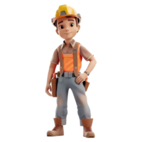 AI generated 3D Rendering of a Construction Worker Standing with Equipment's on Transparent Background - Ai Generated png