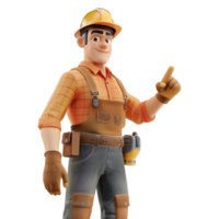 AI generated 3D Rendering of a Construction Worker Standing with Equipment's on Transparent Background - Ai Generated png