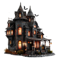 ai generiert 3d Rendern von ein Grusel Halloween Haus auf transparent Hintergrund - - ai generiert png