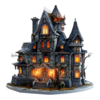 ai gegenereerd 3d renderen van een verschrikking halloween huis Aan transparant achtergrond - ai gegenereerd png