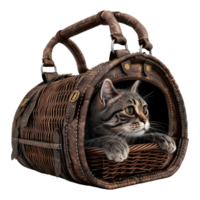 ai gerado 3d Renderização do uma gato dentro uma saco ou cela em transparente fundo - ai gerado png