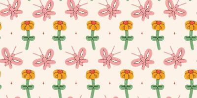 Seamless pattern with butterfly, flower balloons. Bright colorful repeating elements. Stock illustration. Vector seamless pattern of cute cartoon bubble animal in color.