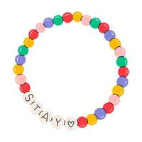 el plastico niños rosario. bricolaje cuentas 00s accesorios, trenza pulsera y haciendo collar con letras. 90s estilo joyería diseño, Moda niños bueno vector colocar.