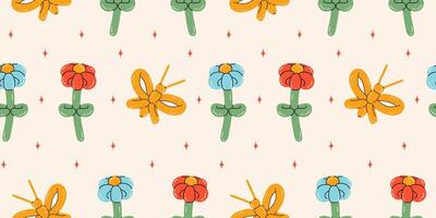 Seamless pattern with butterfly, flower balloons. Bright colorful repeating elements. Stock illustration. Vector seamless pattern of cute cartoon bubble animal in color.
