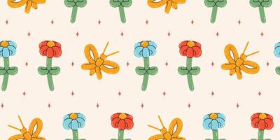 Seamless pattern with butterfly, flower balloons. Bright colorful repeating elements. Stock illustration. Vector seamless pattern of cute cartoon bubble animal in color.