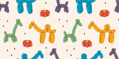 Seamless pattern with giraffe balloons. Bright colorful repeating elements. Stock illustration. Vector seamless pattern of cute cartoon bubble animal in color.