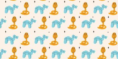 Seamless pattern with snake, camel balloons. Bright colorful repeating elements. Stock illustration. Vector seamless pattern of cute cartoon bubble animal in color.