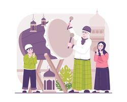 Ramadan concept illustration. Happy Muslim people celebrate Holy Month Ramadan vector