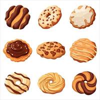 A set of cookies. Chocolate and vanilla cookies, confectionery. Vector illustration on a white background.